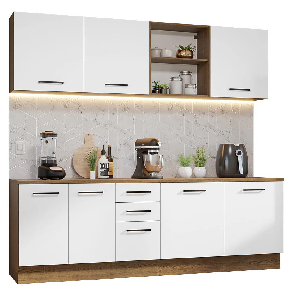 Armário de Cozinha Completa 240cm Rustic/Branco 60cm de Profundidade Agata Madesa 02 - Image 2