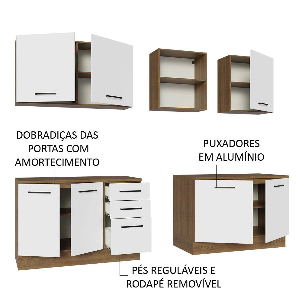 Armário de Cozinha Completa 240cm Rustic/Branco 60cm de Profundidade Agata Madesa 02 - Image 4