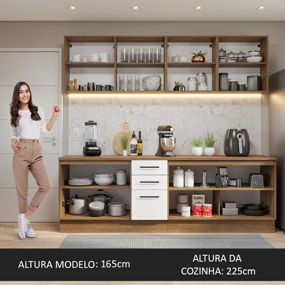 Armário de Cozinha Completa 240cm Rustic/Branco 60cm de Profundidade Agata Madesa 02 - Image 5