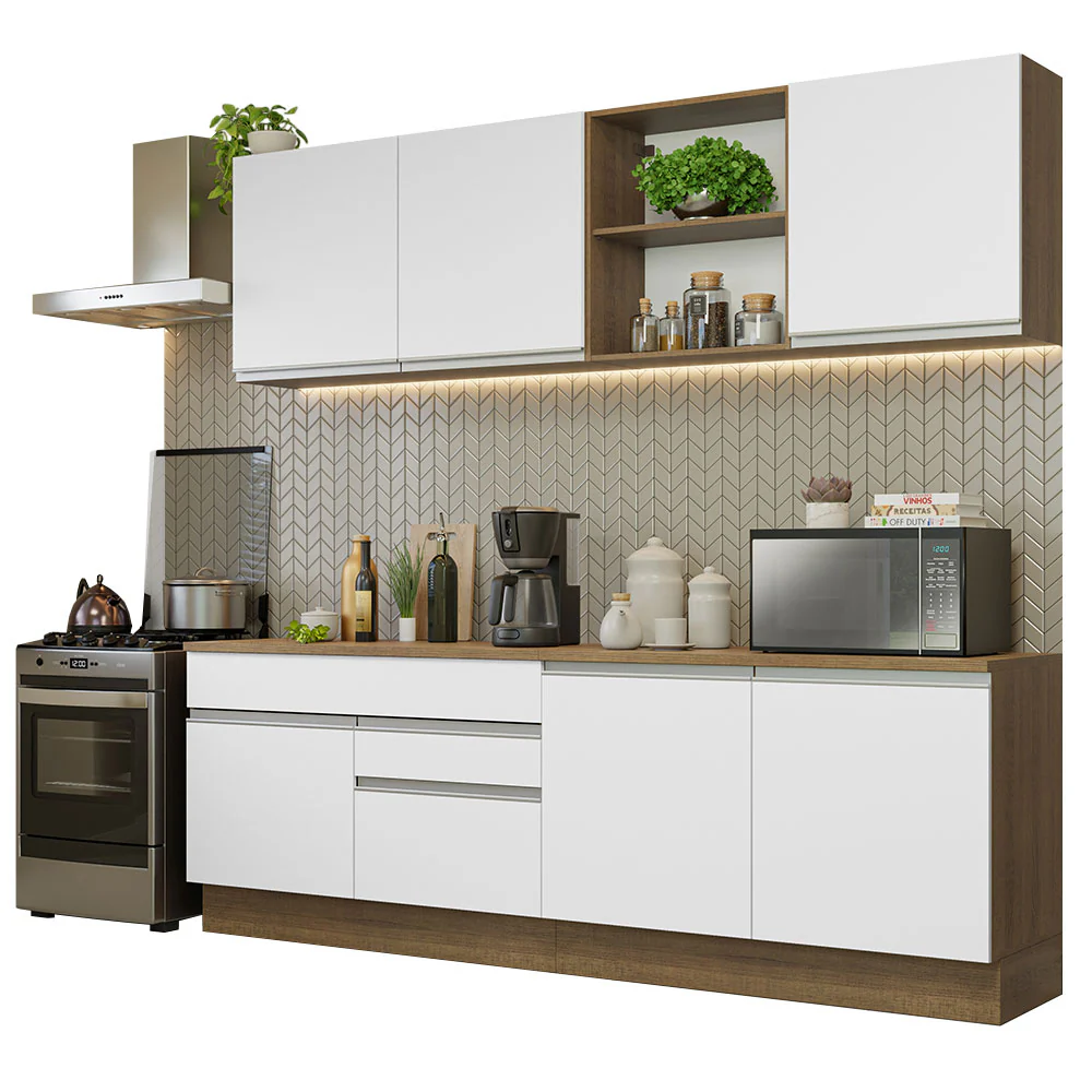 Armário de Cozinha Completa 240cm Rustic/Branco Glamy Madesa 06 - Image 2