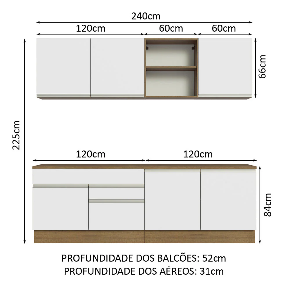 Armário de Cozinha Completa 240cm Rustic/Branco Glamy Madesa 06 - Image 3