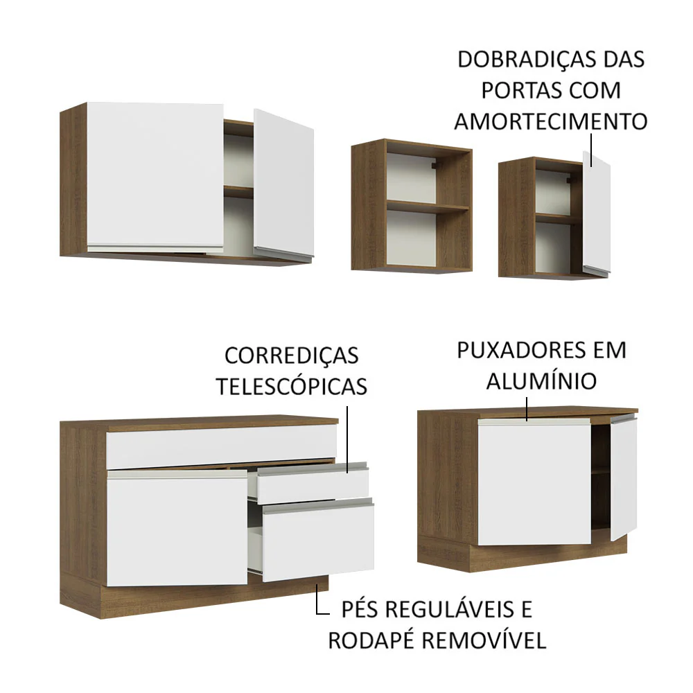 Armário de Cozinha Completa 240cm Rustic/Branco Glamy Madesa 06 - Image 4