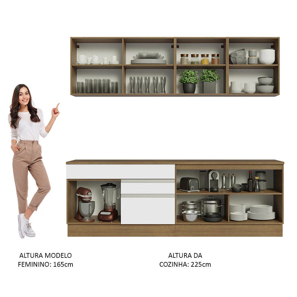 Armário de Cozinha Completa 240cm Rustic/Branco Glamy Madesa 06 - Image 5