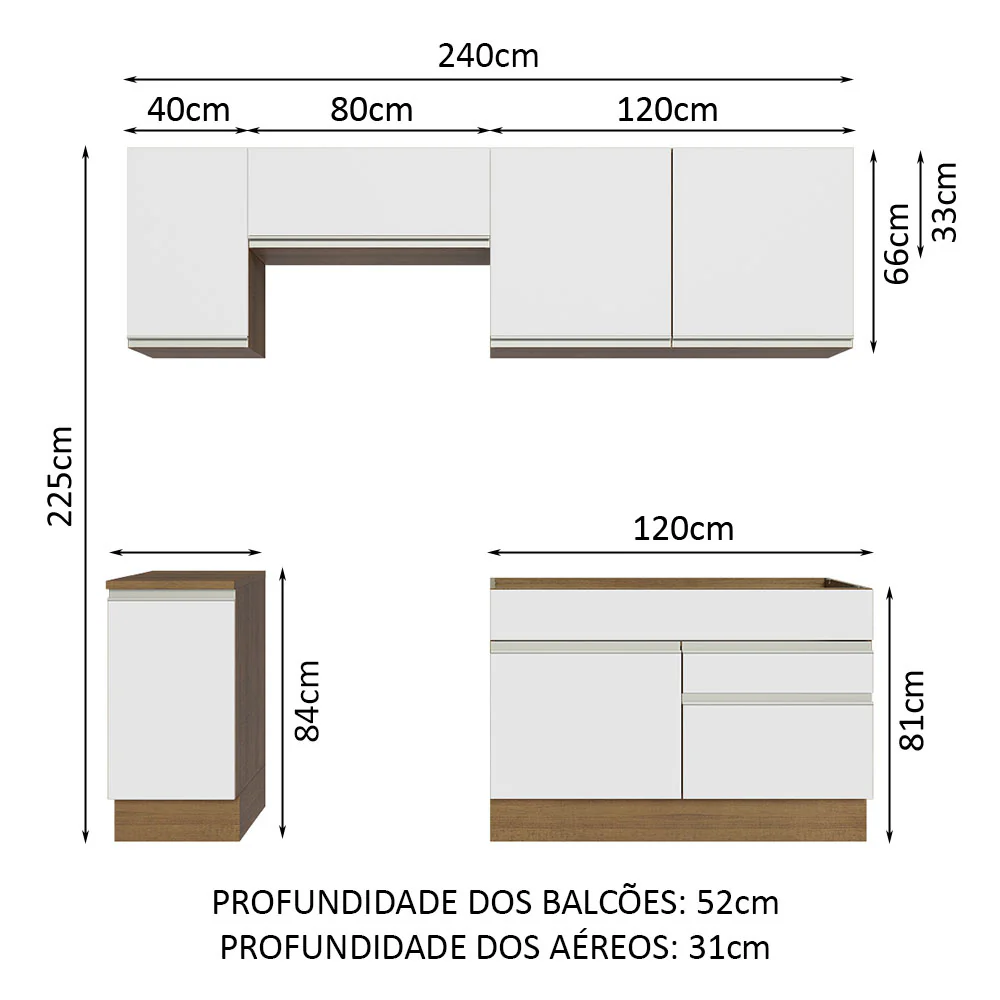Armário de Cozinha Completa 240cm Rustic/Branco Glamy Madesa 07 - Image 3