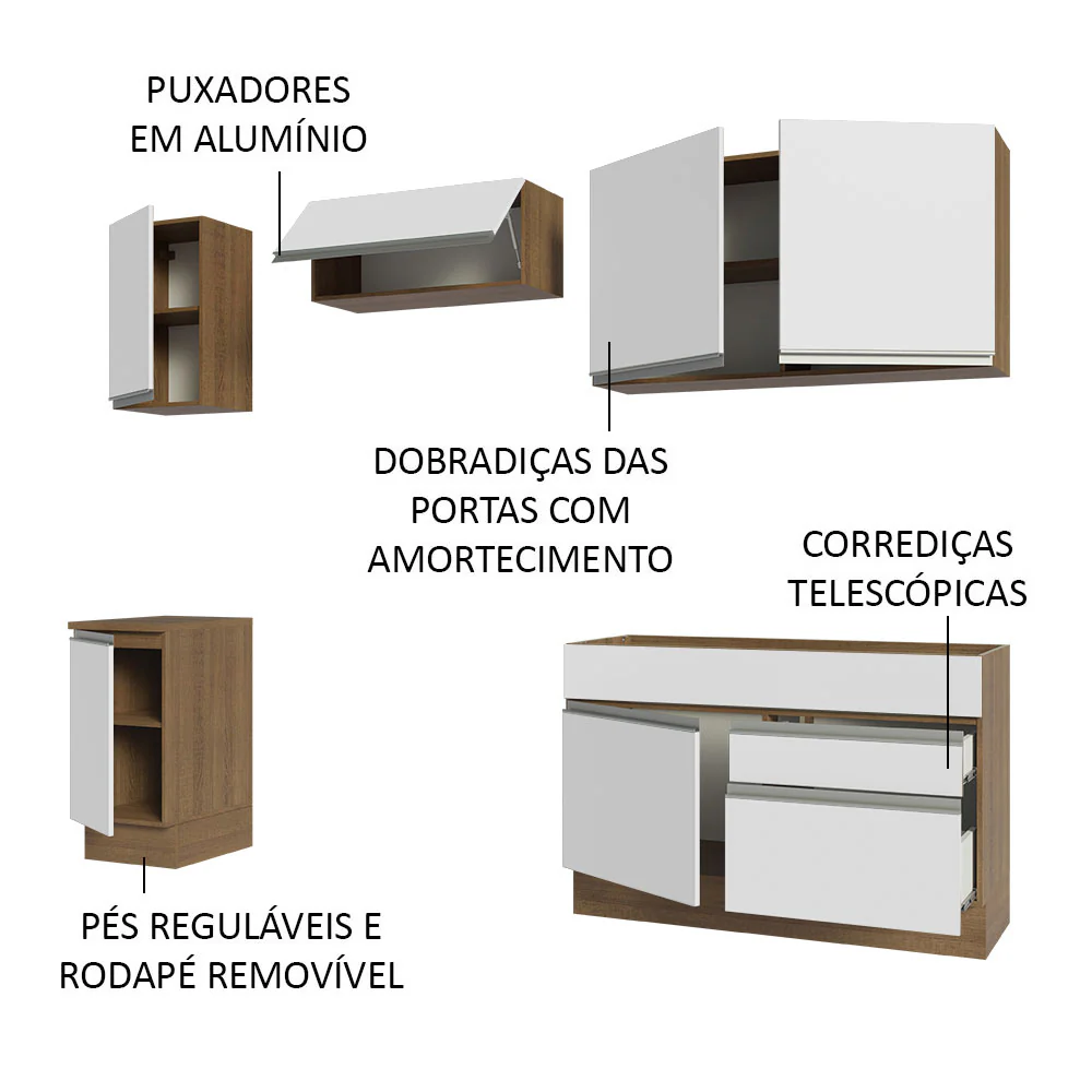 Armário de Cozinha Completa 240cm Rustic/Branco Glamy Madesa 07 - Image 4