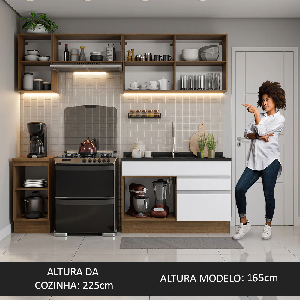 Armário de Cozinha Completa 240cm Rustic/Branco Glamy Madesa 07 - Image 5