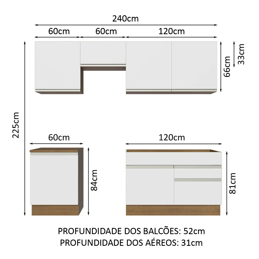 Armário de Cozinha Completa 240cm Rustic/Branco Glamy Madesa 08 - Image 3