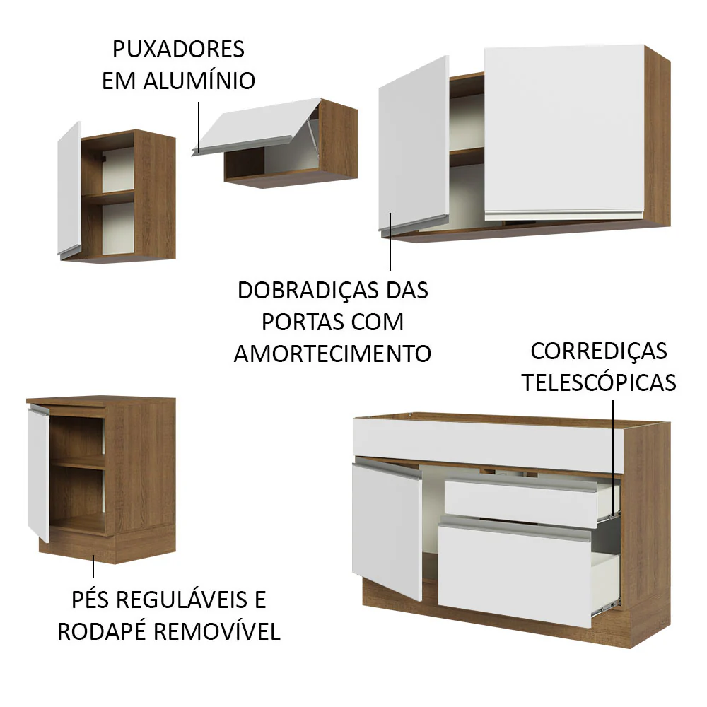 Armário de Cozinha Completa 240cm Rustic/Branco Glamy Madesa 08 - Image 4