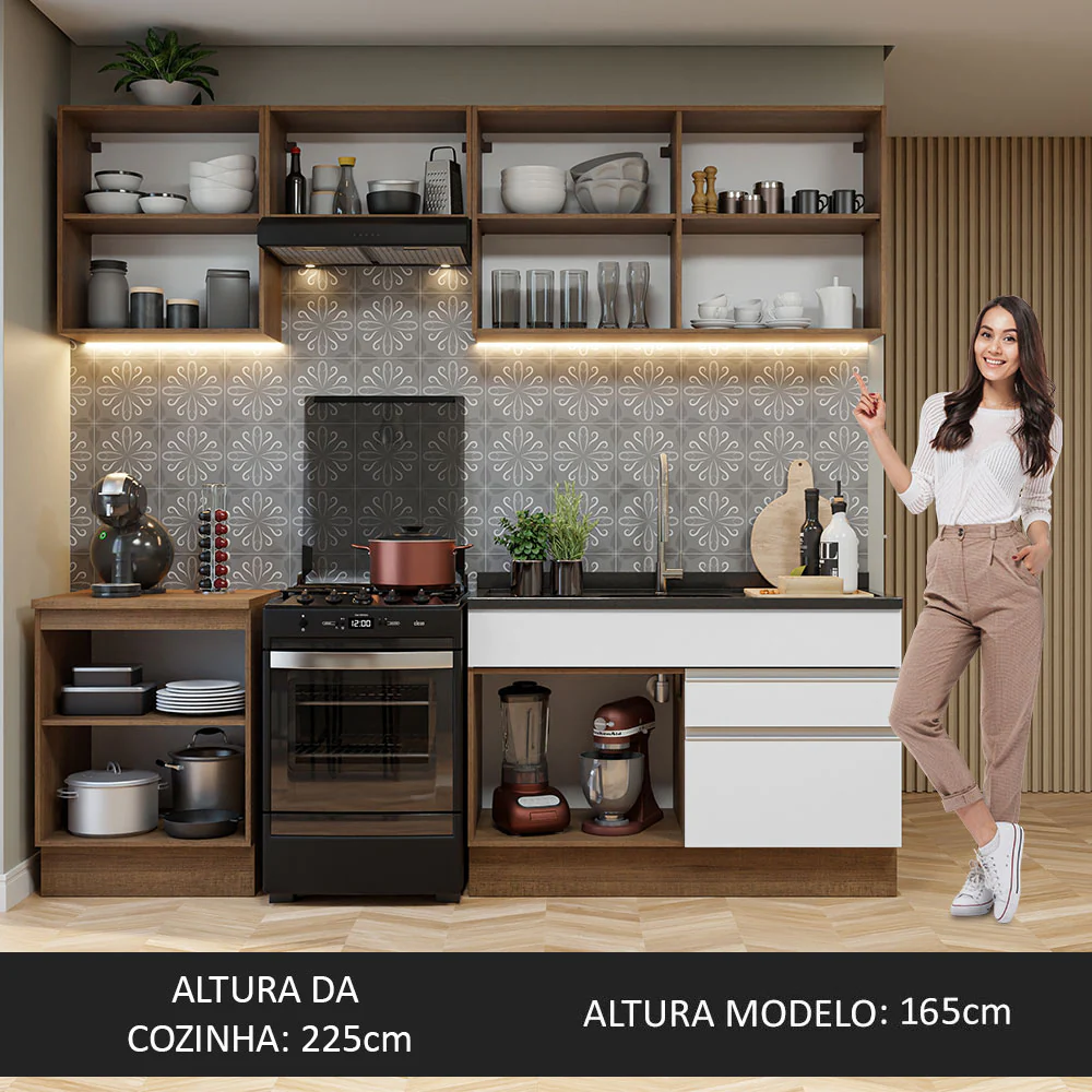 Armário de Cozinha Completa 240cm Rustic/Branco Glamy Madesa 08 - Image 5