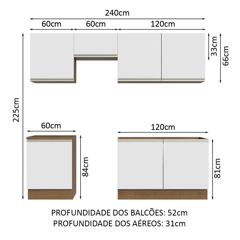 Armário de Cozinha Completa 240cm Rustic/Branco Glamy Madesa 09 - Image 3