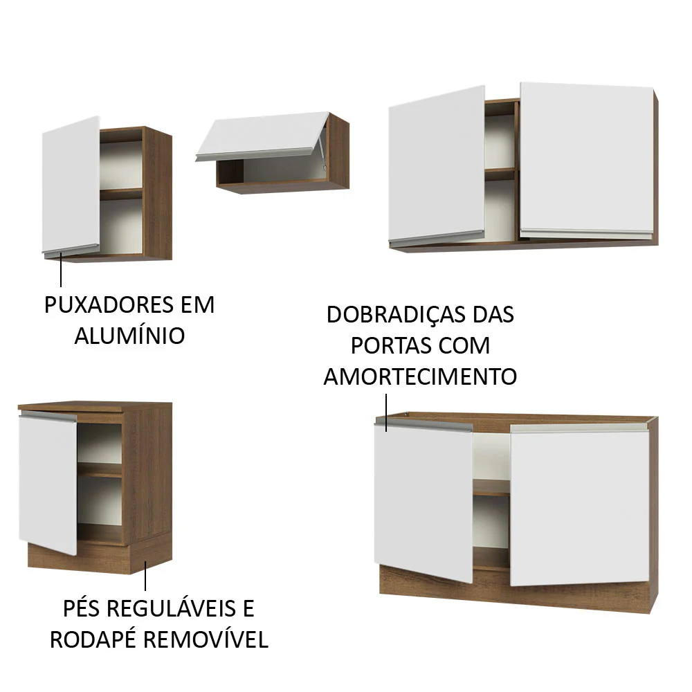 Armário de Cozinha Completa 240cm Rustic/Branco Glamy Madesa 09 - Image 4