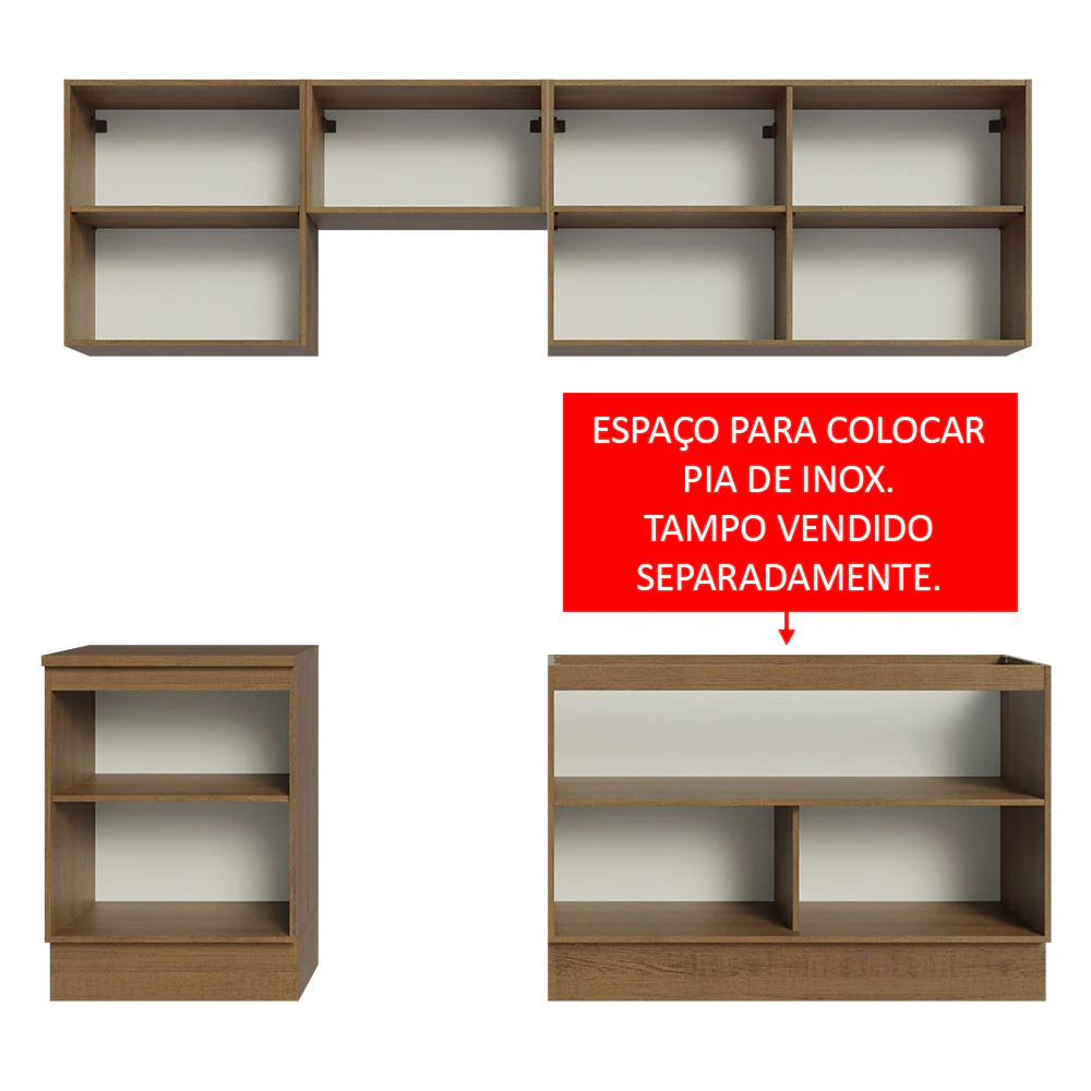 Armário de Cozinha Completa 240cm Rustic/Branco Glamy Madesa 09 - Image 5