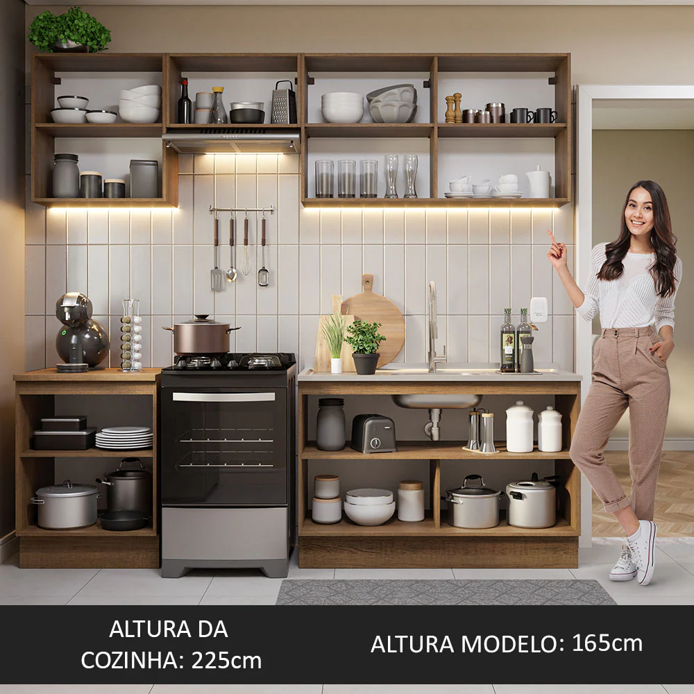 Armário de Cozinha Completa 240cm Rustic/Branco Glamy Madesa 09 - Image 6