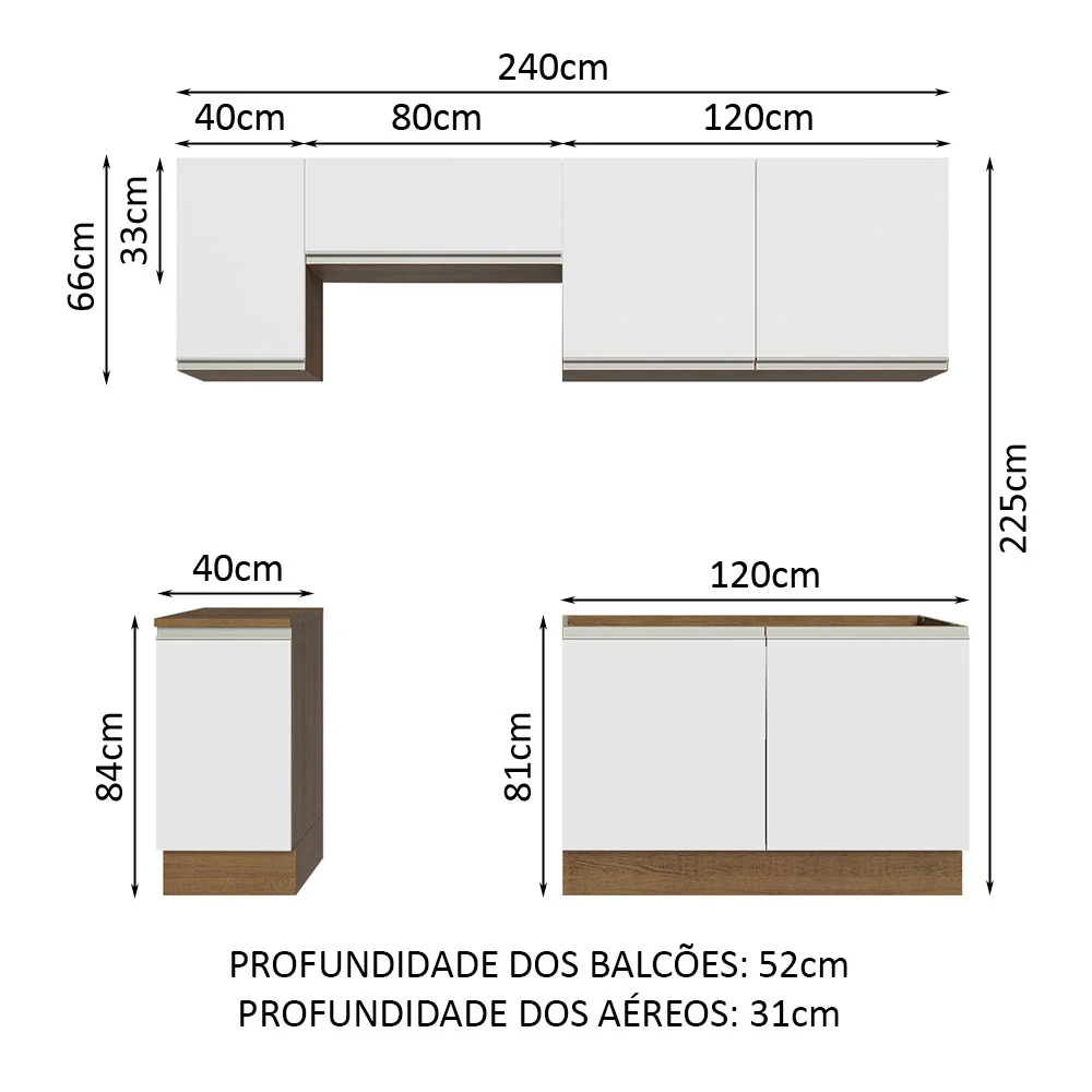 Armário de Cozinha Completa 240cm Rustic/Branco Glamy Madesa 10 - Image 3