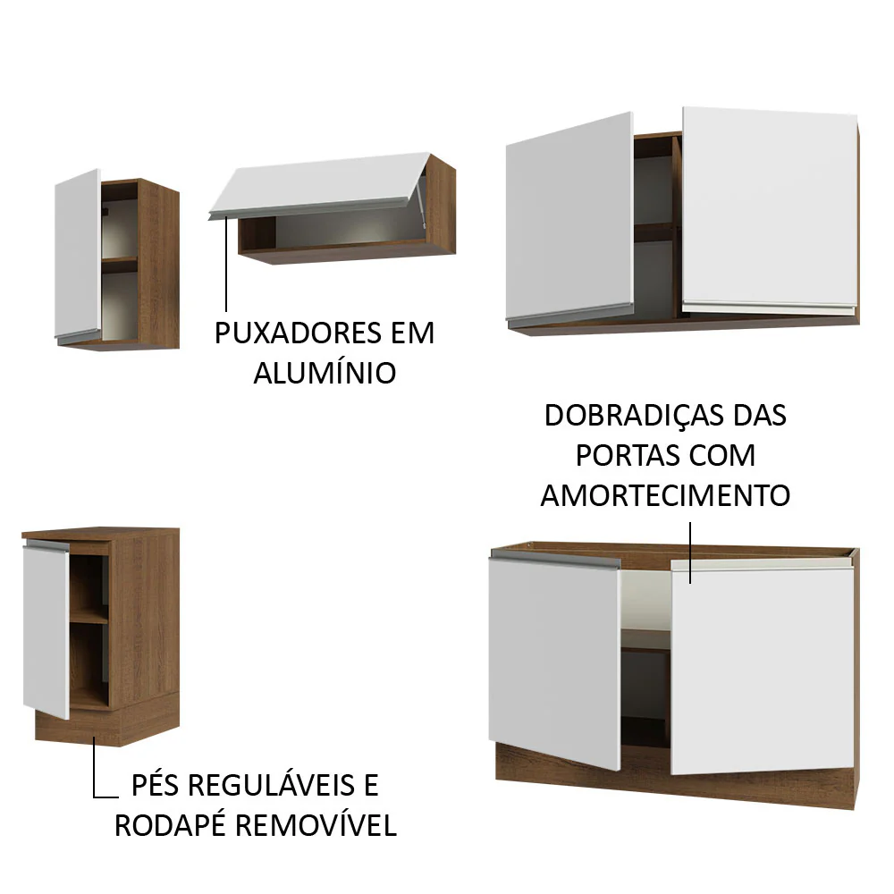 Armário de Cozinha Completa 240cm Rustic/Branco Glamy Madesa 10 - Image 4