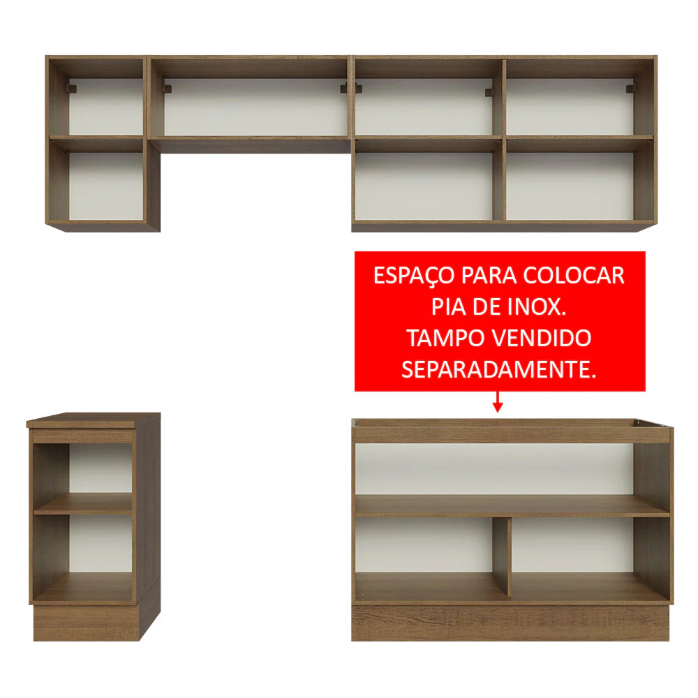 Armário de Cozinha Completa 240cm Rustic/Branco Glamy Madesa 10 - Image 5