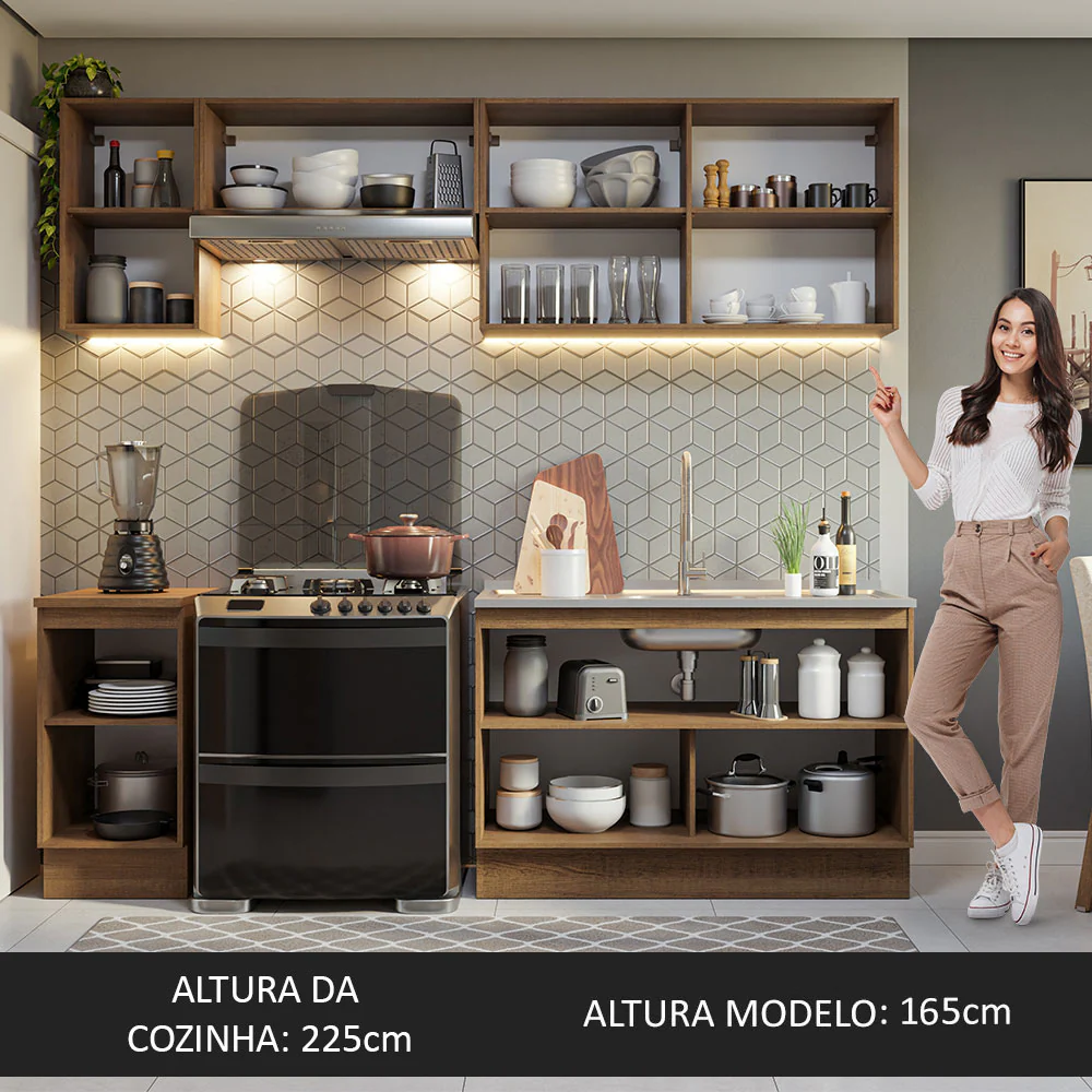 Armário de Cozinha Completa 240cm Rustic/Branco Glamy Madesa 10 - Image 6
