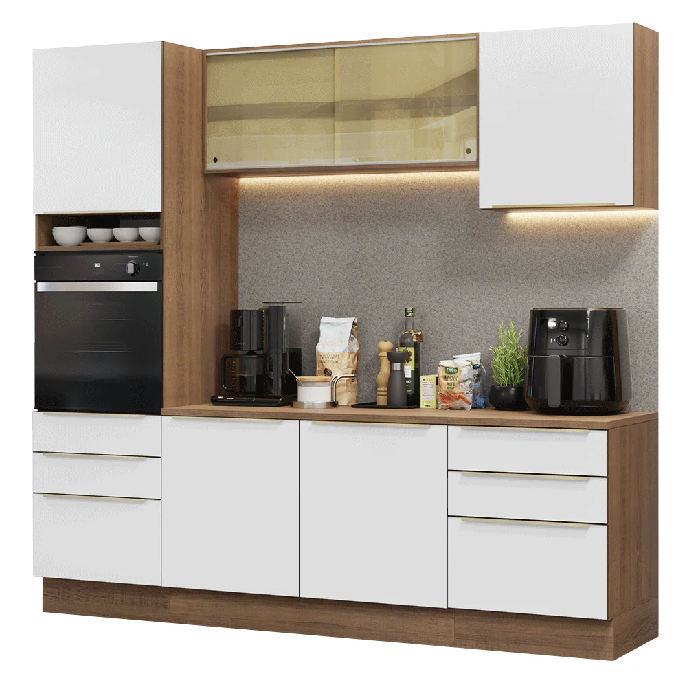 Armário de Cozinha Completa 240 x 60 cm Rustic/Branco Lux Madesa 08 - Image 2