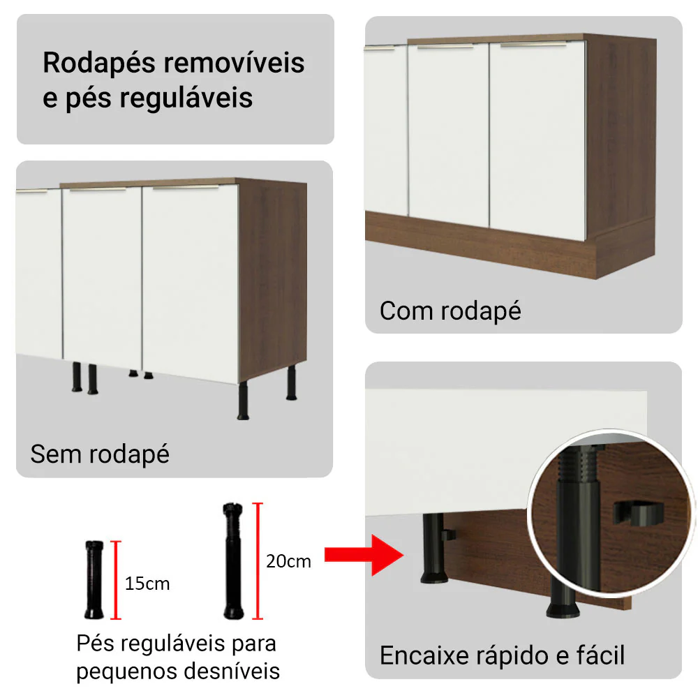 Armário de Cozinha Completa 240 x 60 cm Rustic/Branco Lux Madesa 08 - Image 8
