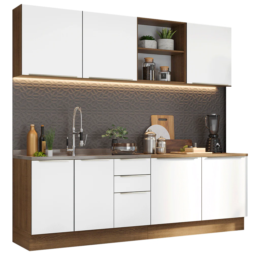 Armário de Cozinha Completa 240 x 60 cm Rustic/Branco Veludo Lux Madesa 05 - Image 2