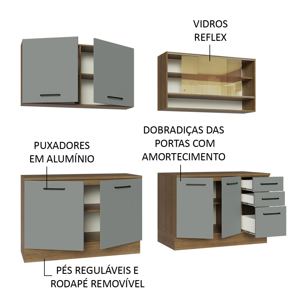 Armário de Cozinha Completa 240cm Rustic/Cinza 60cm de Profundidade Agata Madesa 01 - Image 4