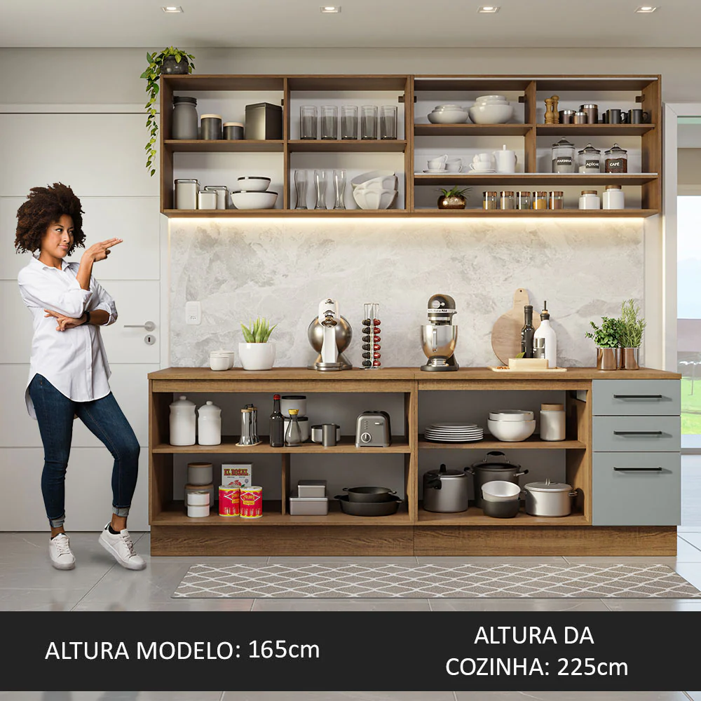 Armário de Cozinha Completa 240cm Rustic/Cinza 60cm de Profundidade Agata Madesa 01 - Image 5