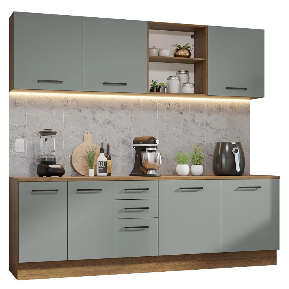Armário de Cozinha Completa 240cm Rustic/Cinza 60cm de Profundidade Agata Madesa 02 - Image 2
