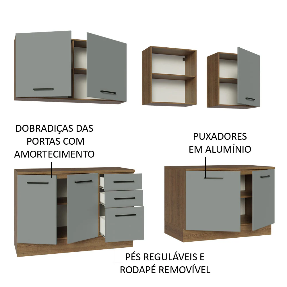 Armário de Cozinha Completa 240cm Rustic/Cinza 60cm de Profundidade Agata Madesa 02 - Image 4