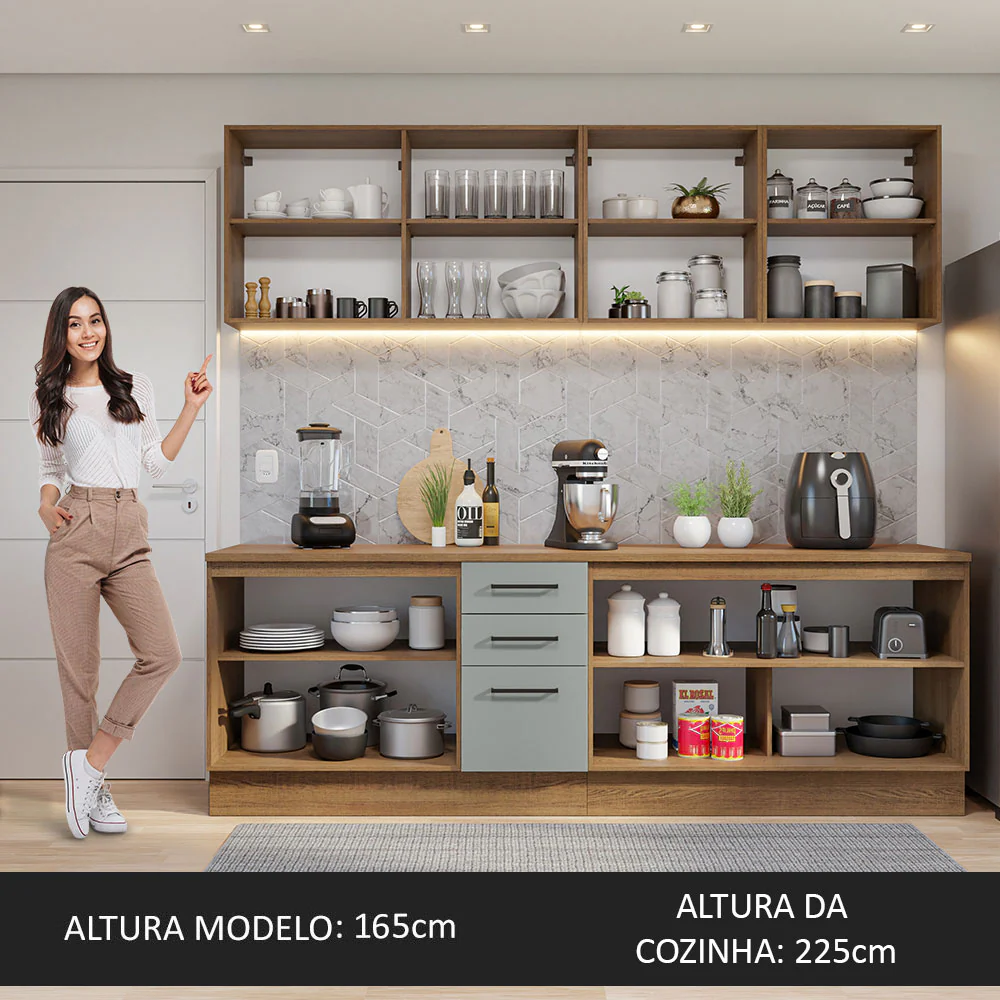 Armário de Cozinha Completa 240cm Rustic/Cinza 60cm de Profundidade Agata Madesa 02 - Image 5