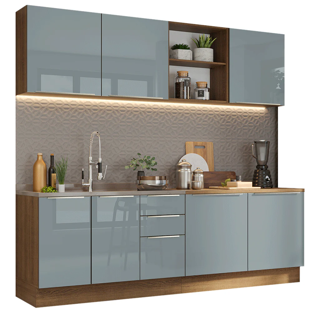 Armário de Cozinha Completa 240 x 60 cm Rustic/Cinza Lux Madesa 05 - Image 2
