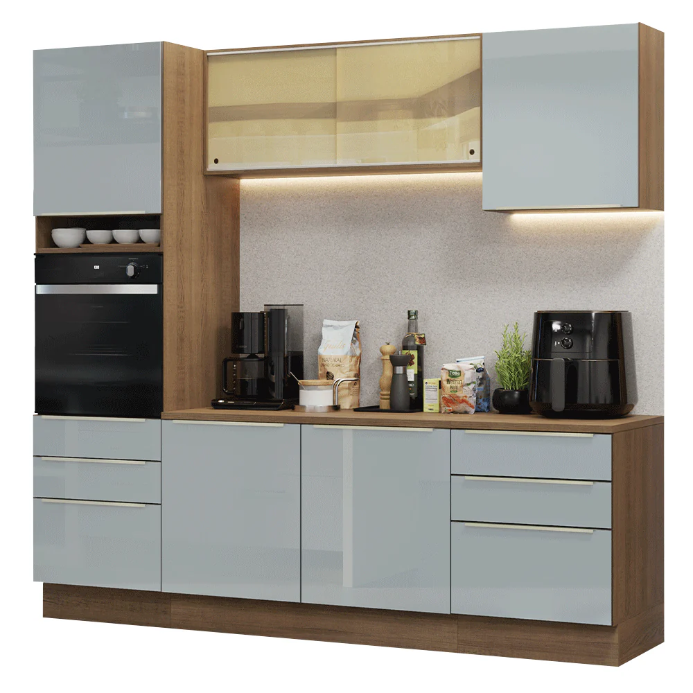 Armário de Cozinha Completa 240 x 60 cm Rustic/Cinza Lux Madesa 08 - Image 2