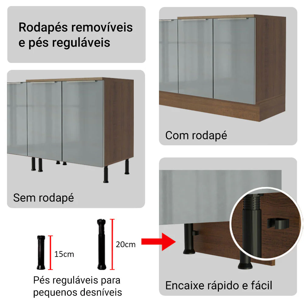 Armário de Cozinha Completa 240 x 60 cm Rustic/Cinza Lux Madesa 08 - Image 8