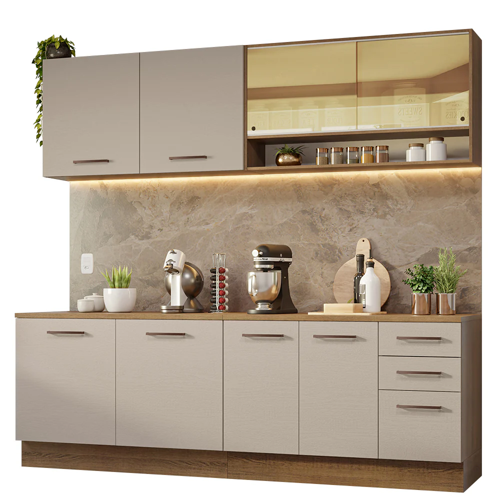 Armário de Cozinha Completa 240cm Rustic/Crema 60cm de Profundidade Agata Madesa 01 - Image 2