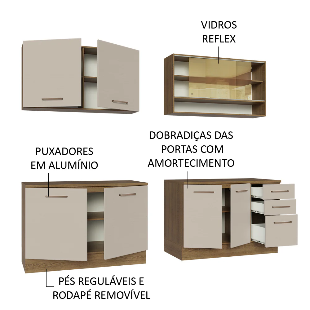 Armário de Cozinha Completa 240cm Rustic/Crema 60cm de Profundidade Agata Madesa 01 - Image 4