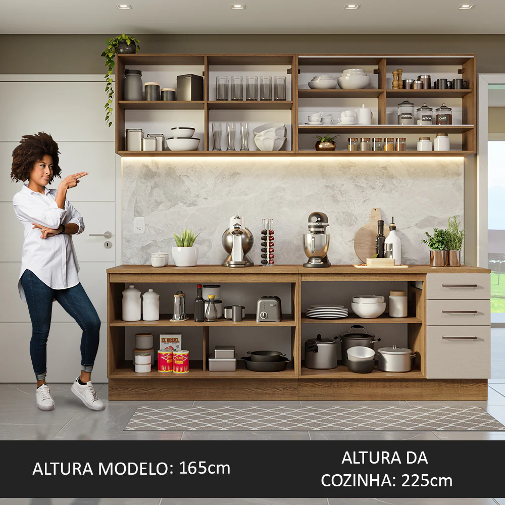 Armário de Cozinha Completa 240cm Rustic/Crema 60cm de Profundidade Agata Madesa 01 - Image 5