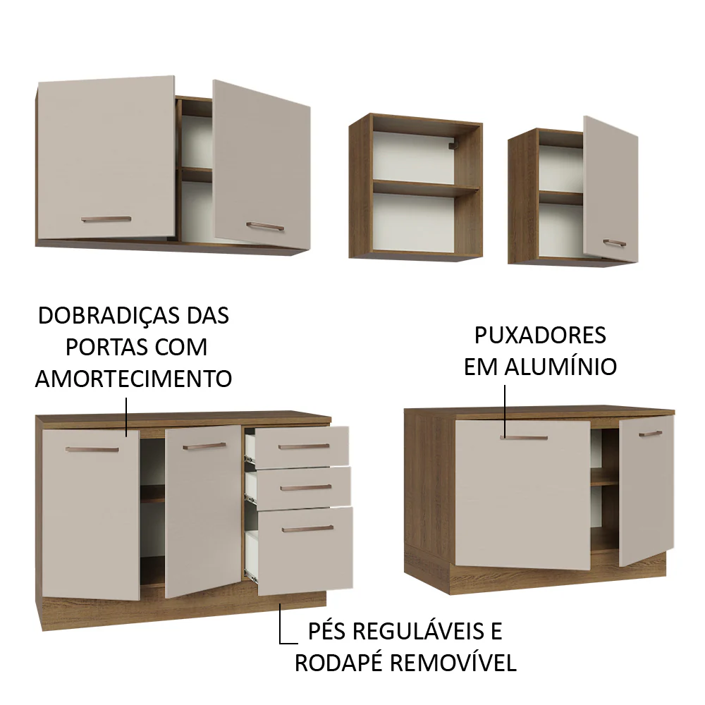 Armário de Cozinha Completa 240cm Rustic/Crema 60cm de Profundidade Agata Madesa 02 - Image 3