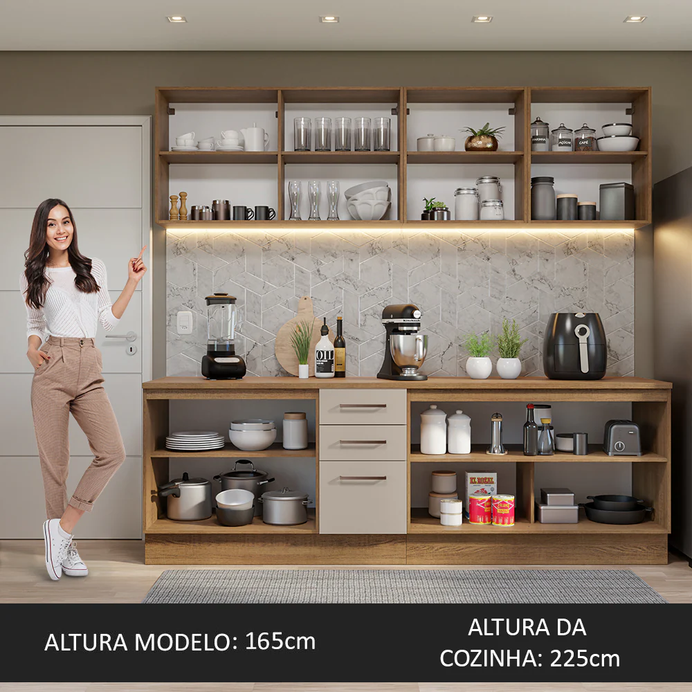 Armário de Cozinha Completa 240cm Rustic/Crema 60cm de Profundidade Agata Madesa 02 - Image 4
