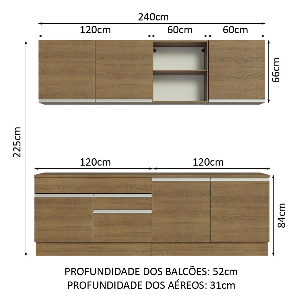 Armário de Cozinha Completa 240cm Rustic Glamy Madesa 06 - Image 3