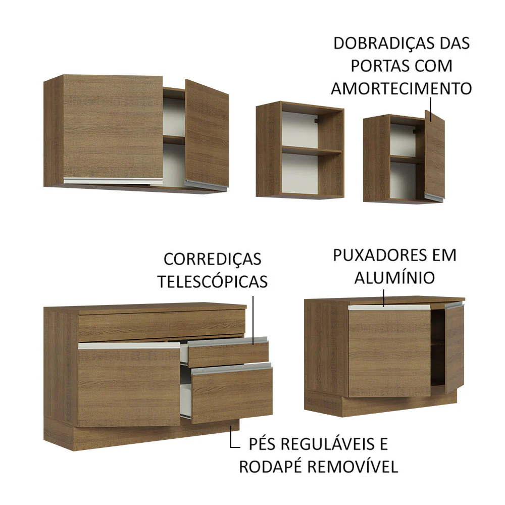 Armário de Cozinha Completa 240cm Rustic Glamy Madesa 06 - Image 4
