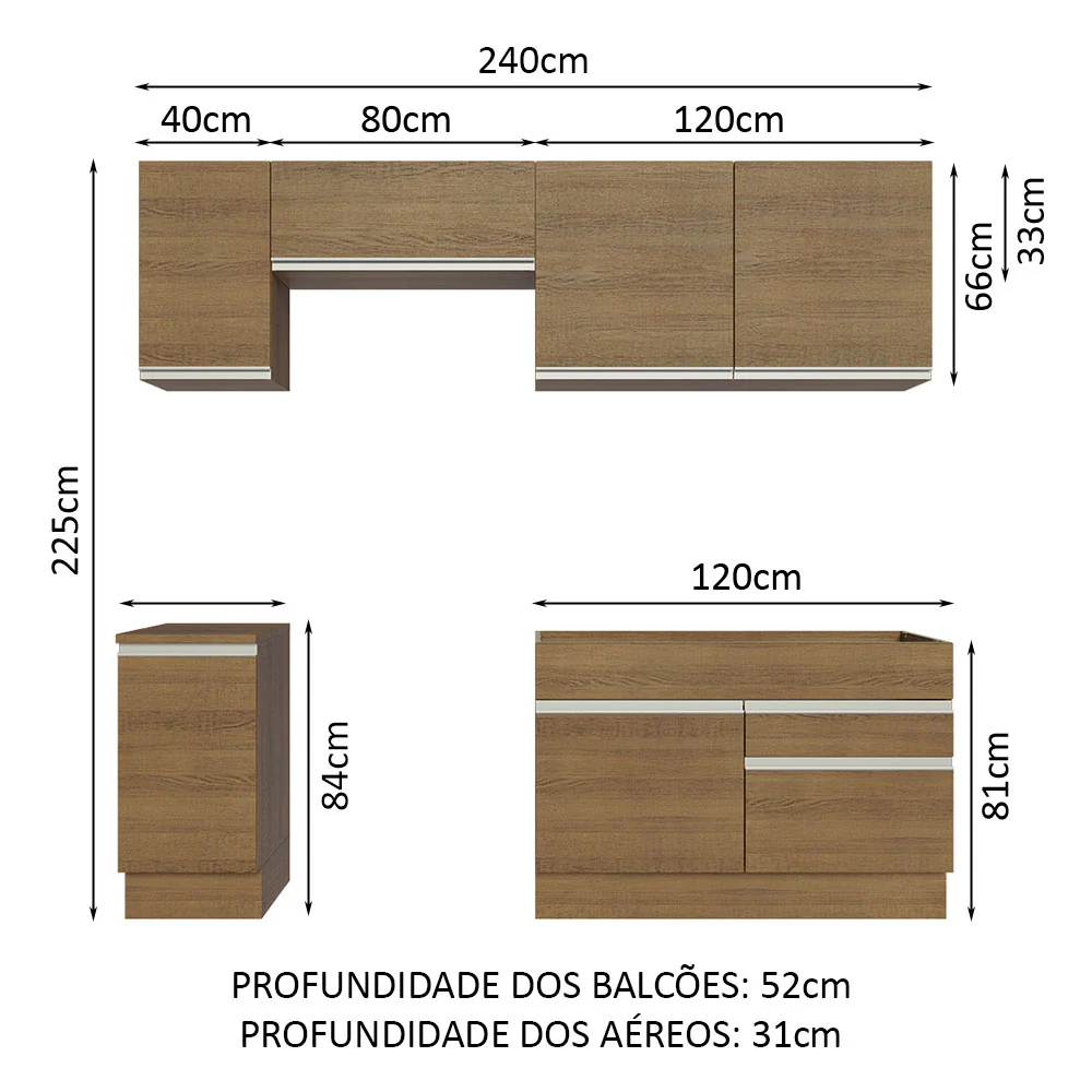 Armário de Cozinha Completa 240cm Rustic Glamy Madesa 07 - Image 3