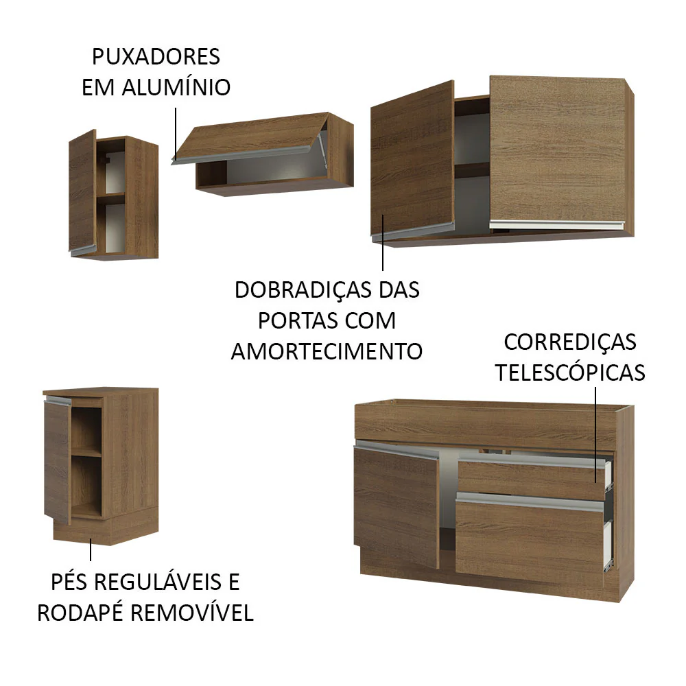 Armário de Cozinha Completa 240cm Rustic Glamy Madesa 07 - Image 4