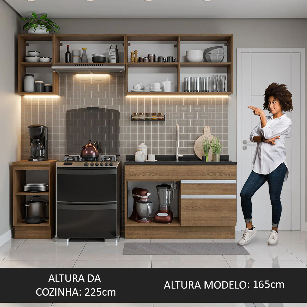 Armário de Cozinha Completa 240cm Rustic Glamy Madesa 07 - Image 5