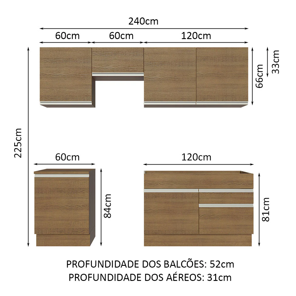 Armário de Cozinha Completa 240cm Rustic Glamy Madesa 08 - Image 3