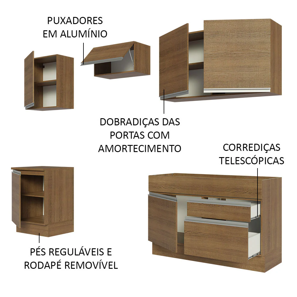 Armário de Cozinha Completa 240cm Rustic Glamy Madesa 08 - Image 4