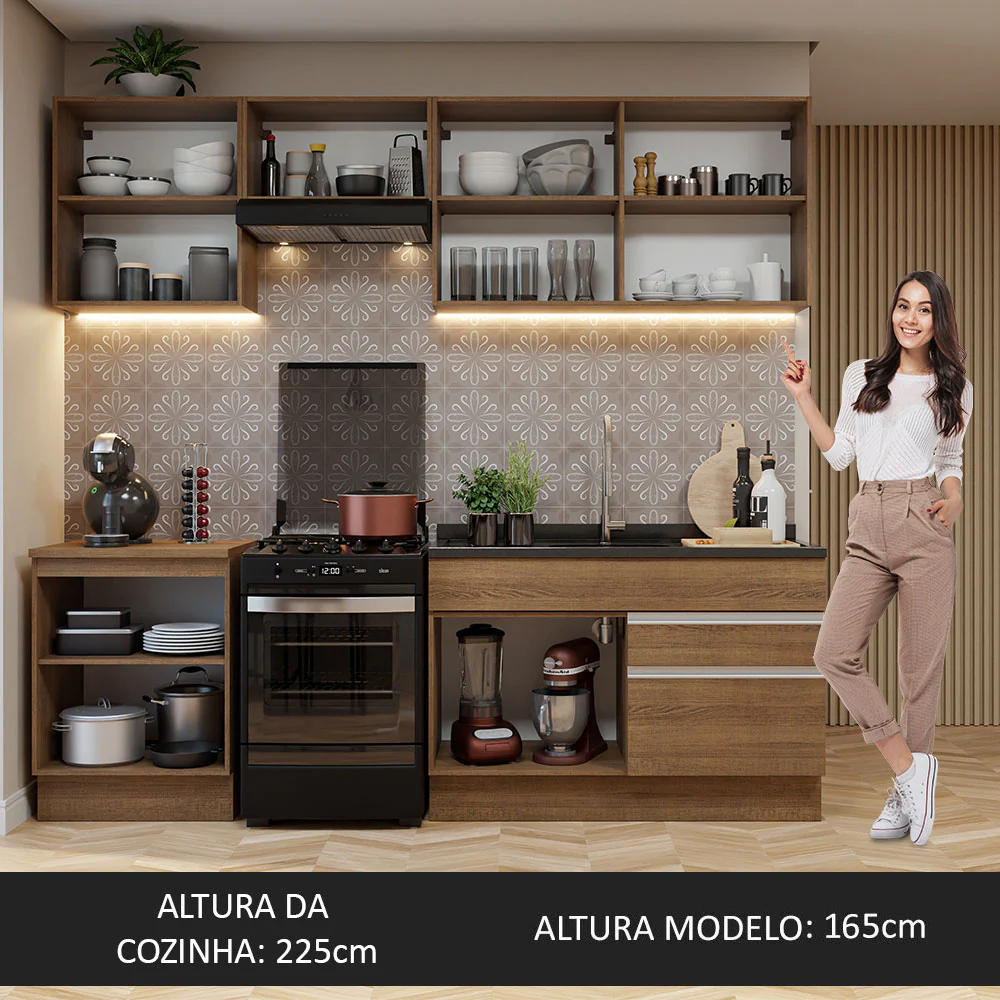 Armário de Cozinha Completa 240cm Rustic Glamy Madesa 08 - Image 5
