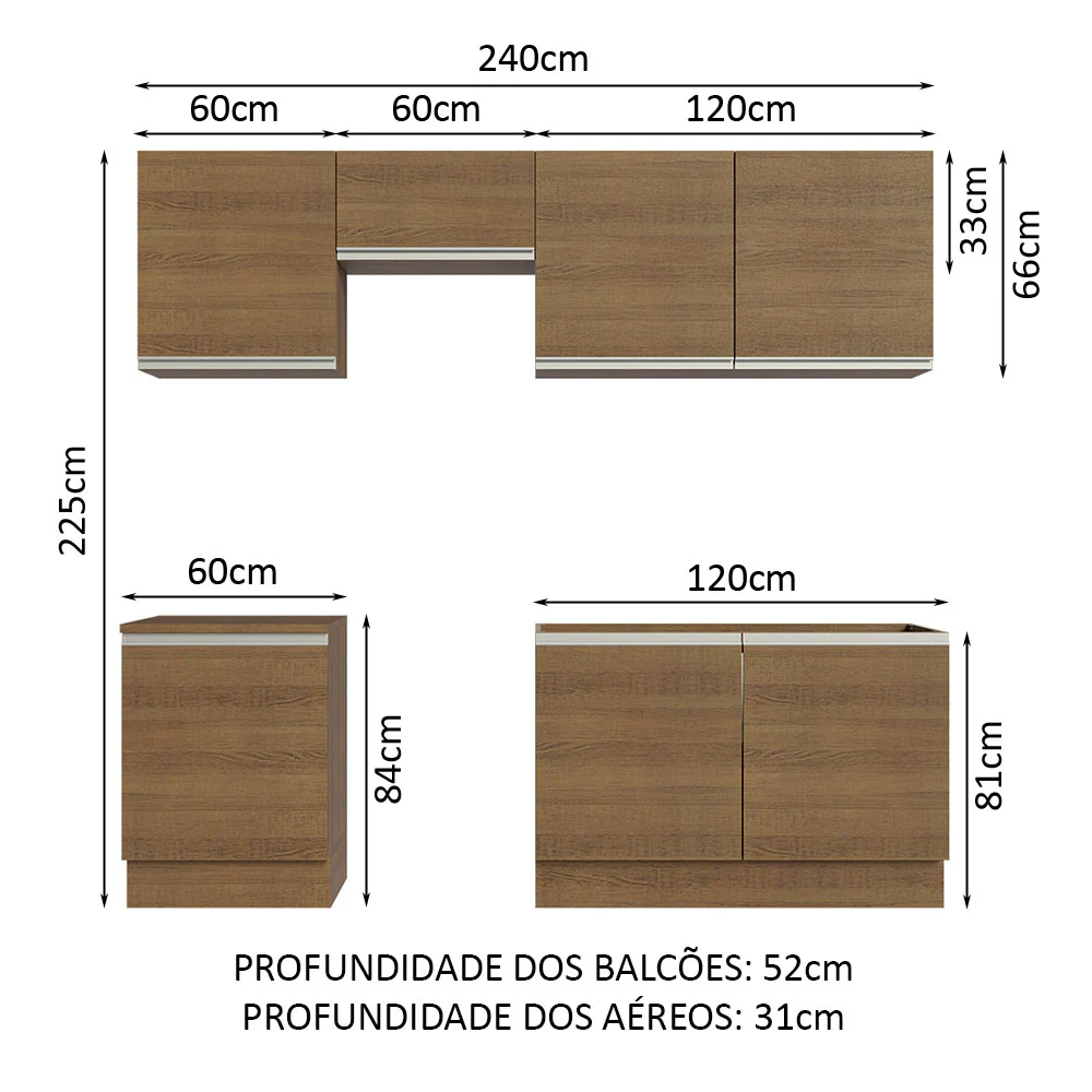 Armário de Cozinha Completa 240cm Rustic Glamy Madesa 09 - Image 3