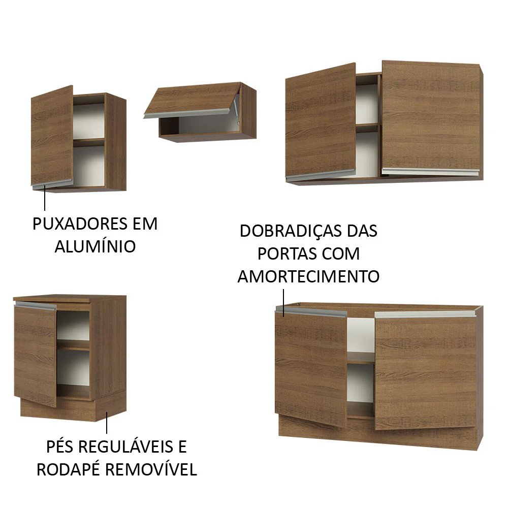 Armário de Cozinha Completa 240cm Rustic Glamy Madesa 09 - Image 4