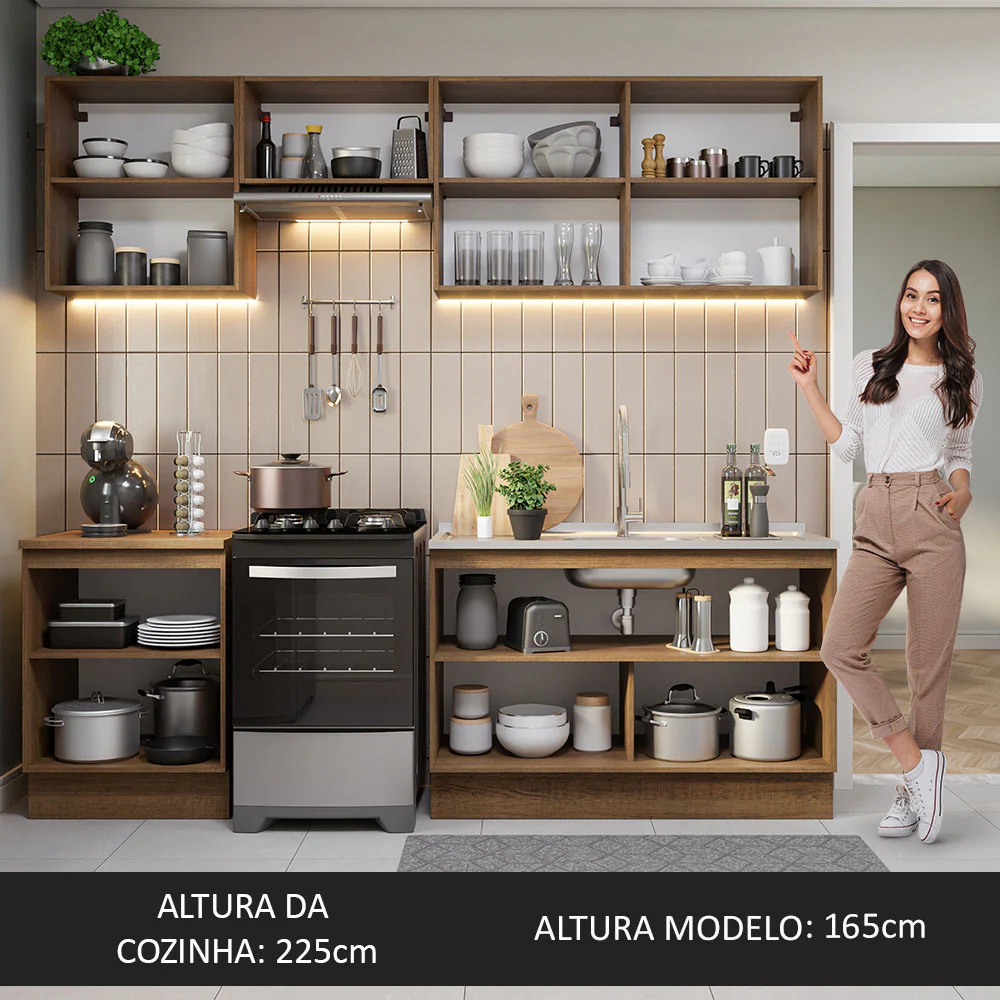 Armário de Cozinha Completa 240cm Rustic Glamy Madesa 09 - Image 6
