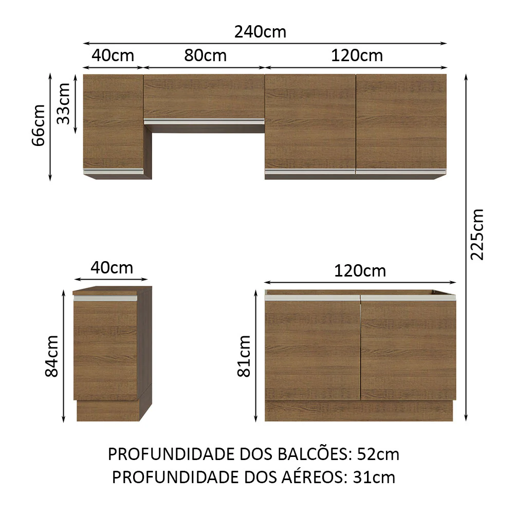Armário de Cozinha Completa 240cm Rustic Glamy Madesa 10 - Image 3