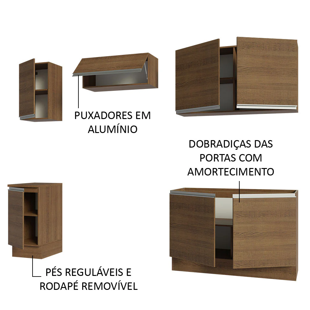 Armário de Cozinha Completa 240cm Rustic Glamy Madesa 10 - Image 4